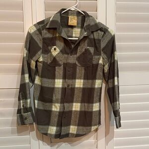 Kids Olive & Gray Plaid Button-Down Shirt